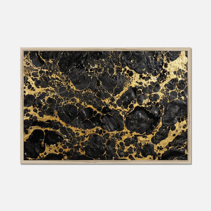 Framed artwork with black and gold abstract pattern on a white background