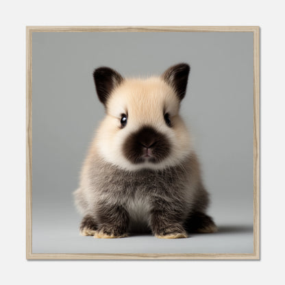 Framed picture of a small rabbit on a gray background