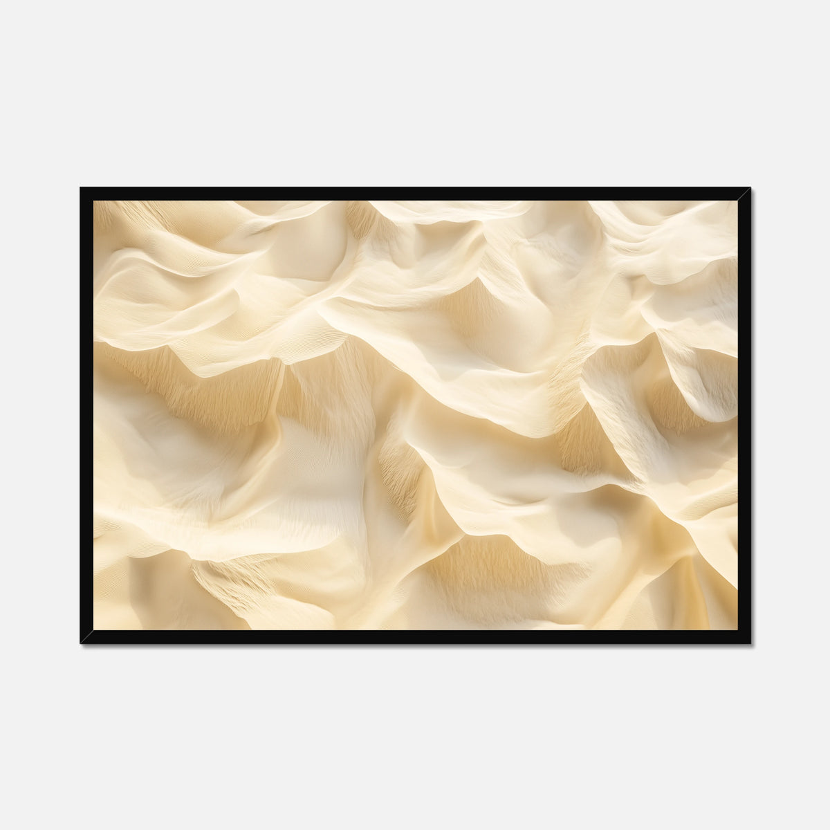 Framed abstract art with wavy beige patterns on a white background