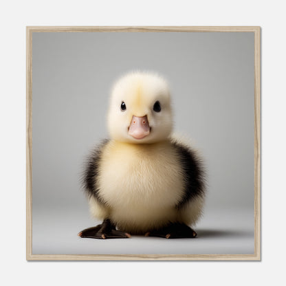 Framed picture of a fluffy duckling on a gray background