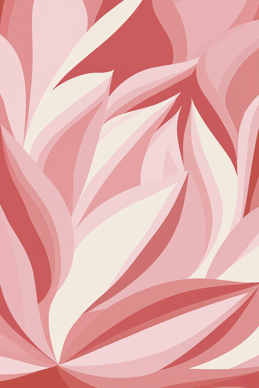 A vertical art print featuring an abstract, layered Lotus Flower with pattern in shades of pink, coral, and cream. 