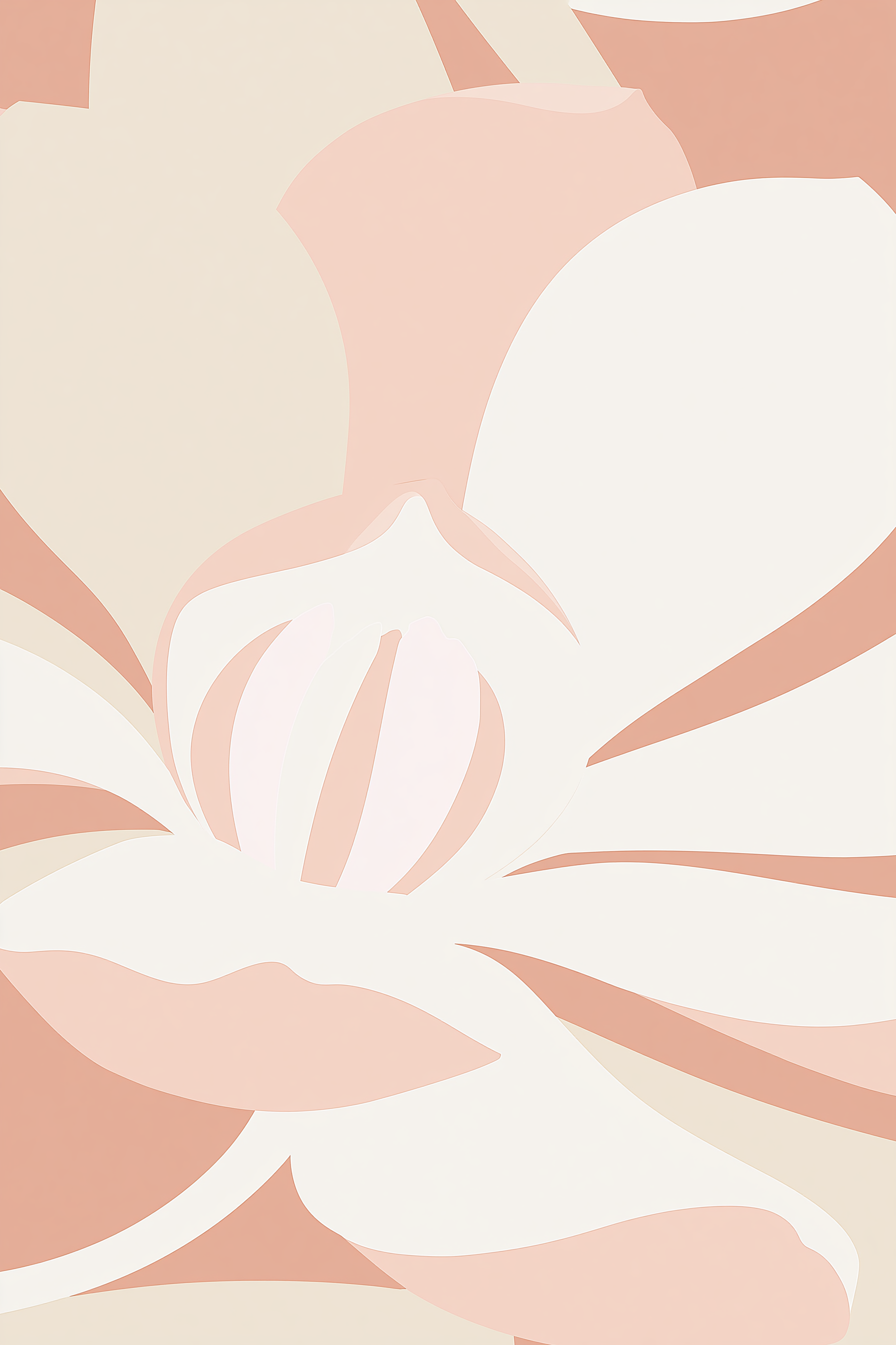 A close-up abstract floral design of a Magnolia with layered petals in soft blush pink, cream, and peach tones on a light beige background.