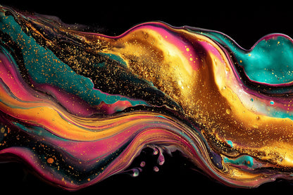 Abstract colorful liquid art with wavy patterns on a black background