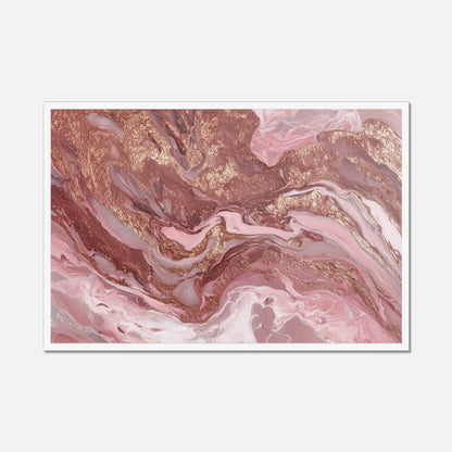 White framed abstract artwork with pink and champagne tones on a white background