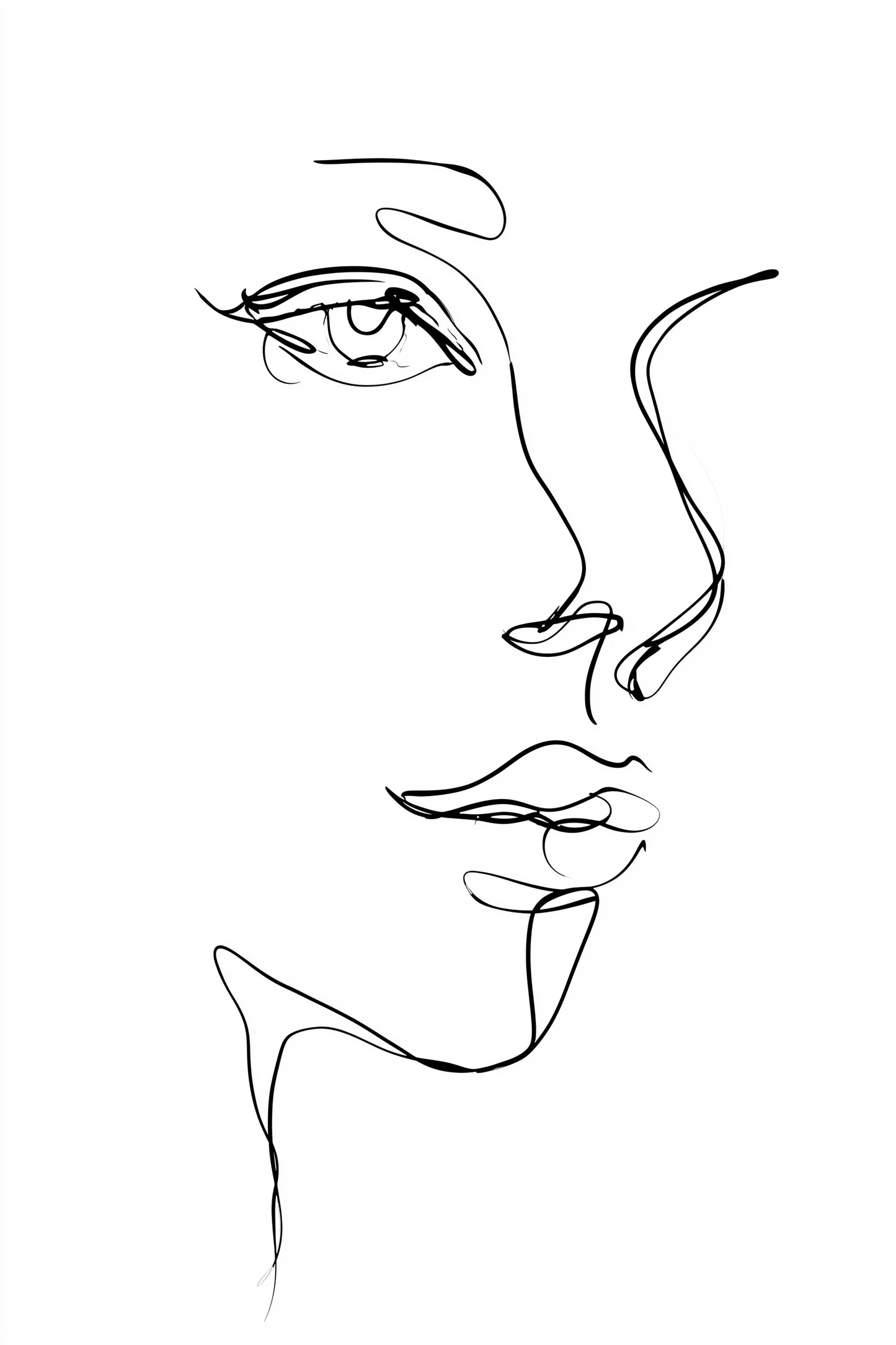 Minimalist black line art illustration of a woman's face in profile on a white background.