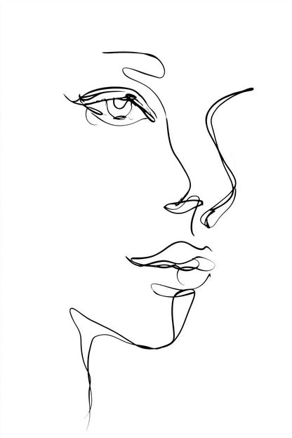Minimalist black line art illustration of a woman's face in profile on a white background.