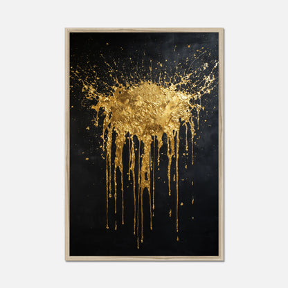 Framed artwork with gold splatter design on a black background