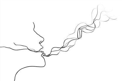 A minimalist black continuous line art illustration on a solid white background, depicting a stylized face blowing smoke.