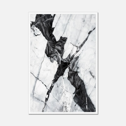 White framed black and white marble wall art on a white background
