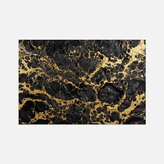 A rectangular black and gold marble-patterned tile or slab shown flat against a light gray background.