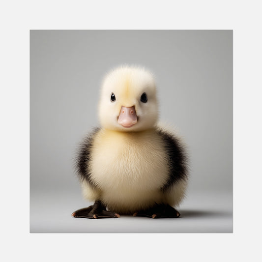 Fluffy duckling on a gray background