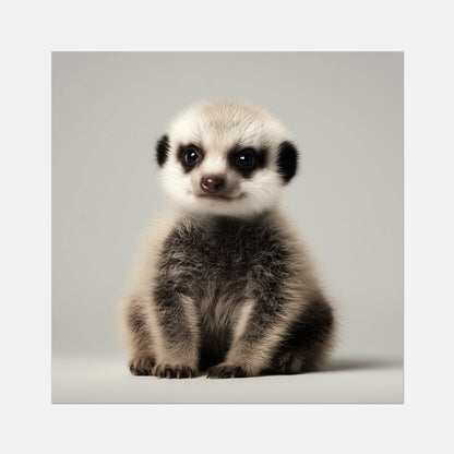Framed print of a baby meerkat on a gray background