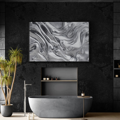 The best modern bathroom with a freestanding bathtub, abstract wall art, and minimal decor.