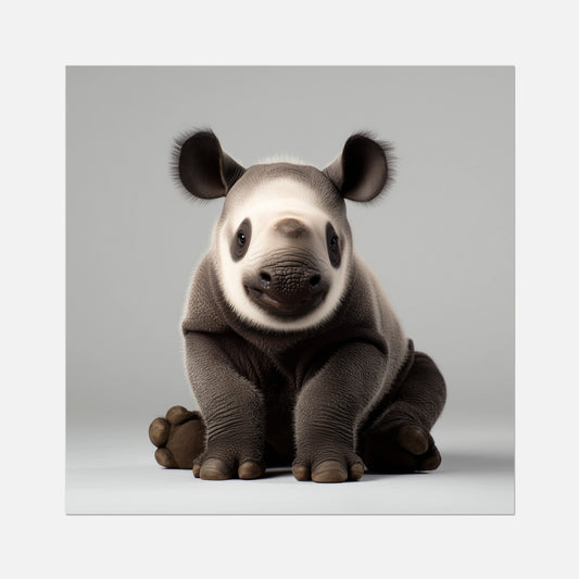 Fine art print artwork of a cute baby Rhino on a grey background