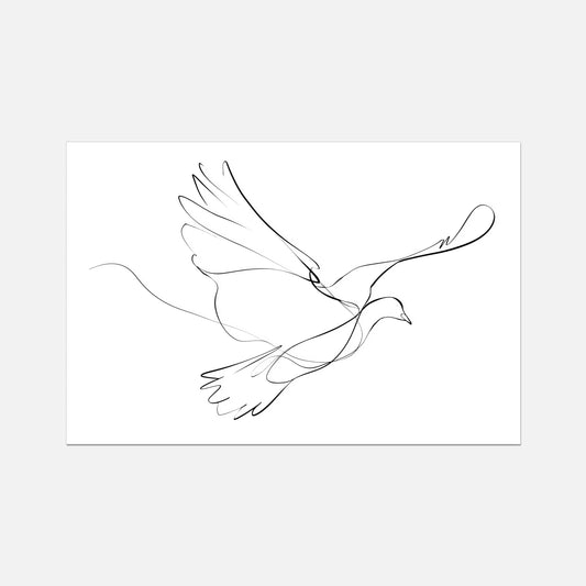 Fine line drawing of a dove on a white background