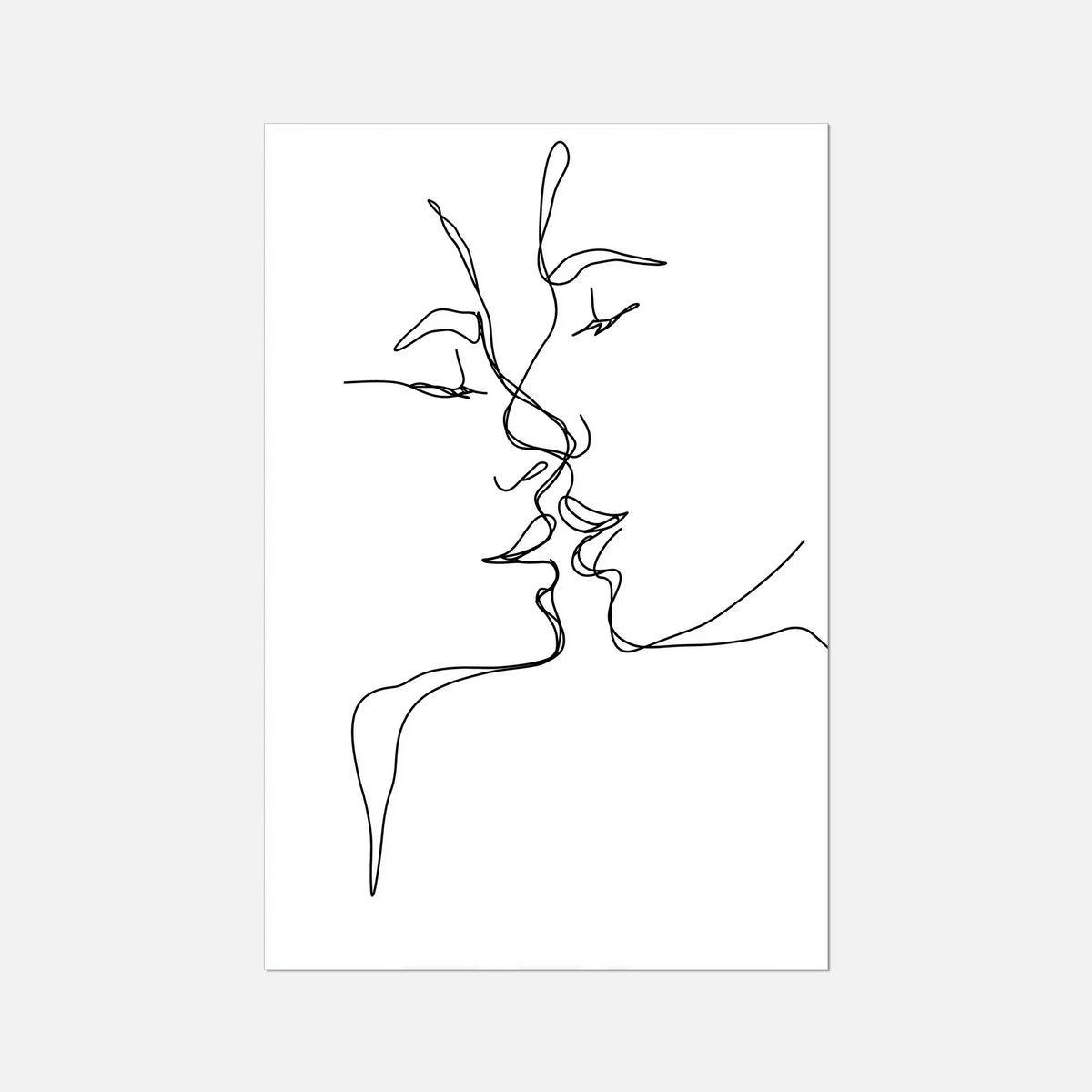 A minimalist black continuous-line art print on a white rectangular card, centered against a light gray background.