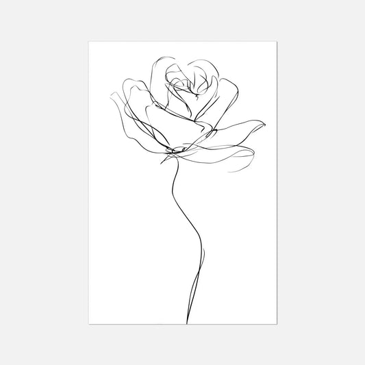 Minimalist line art of a rose on a white background