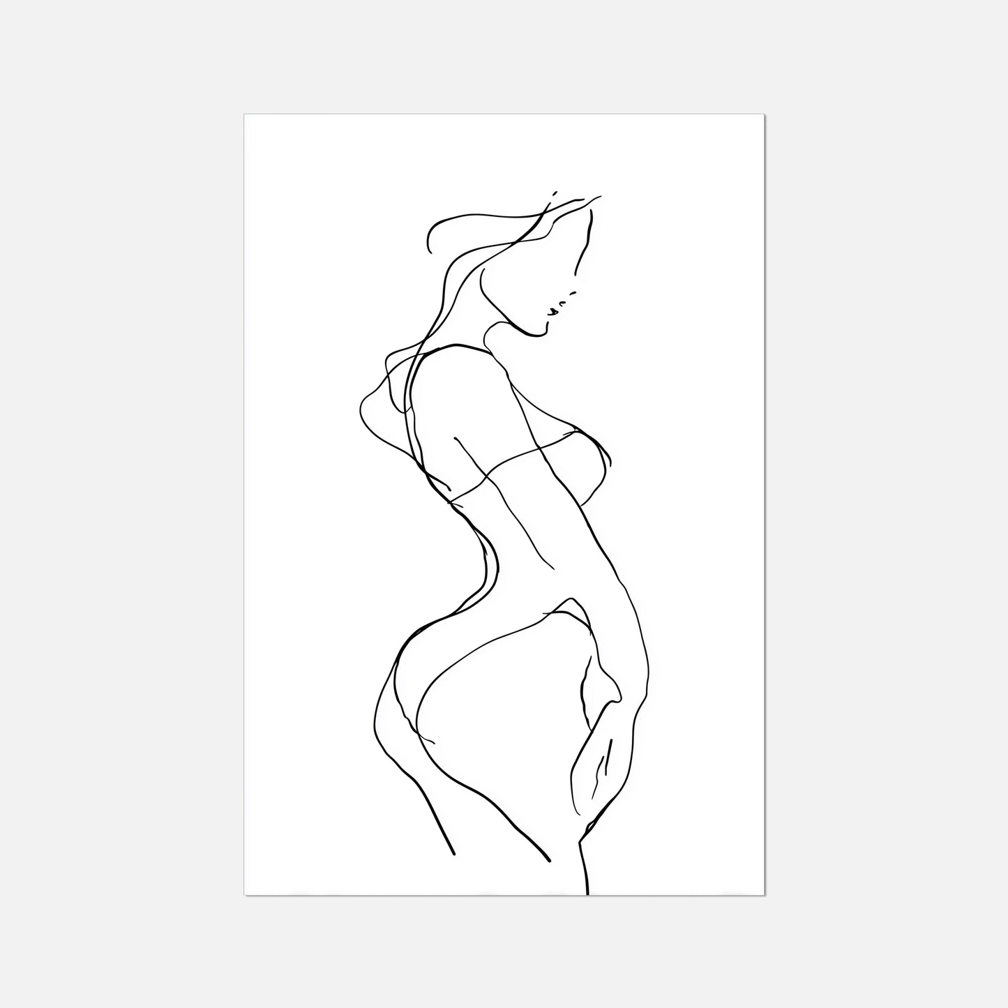 Single black line art of a female figure on a white background