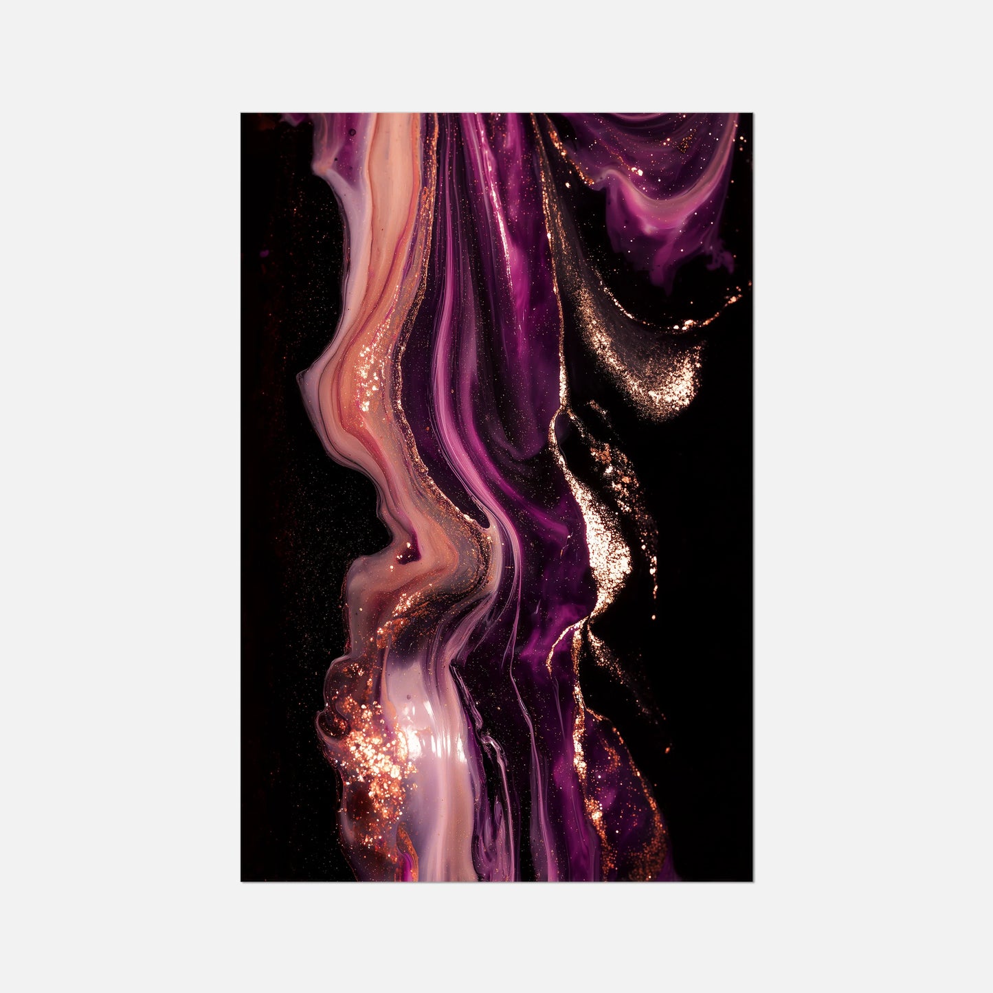 Abstract art with swirling purple and pink patterns on a dark background